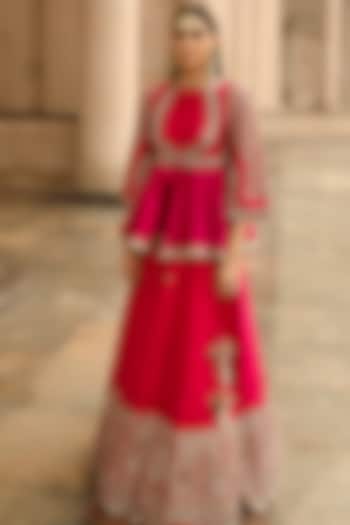 Fuchsia Raw Silk Embroidered Bridal Lehenga Set by Jayanti Reddy at Pernia's Pop Up Shop