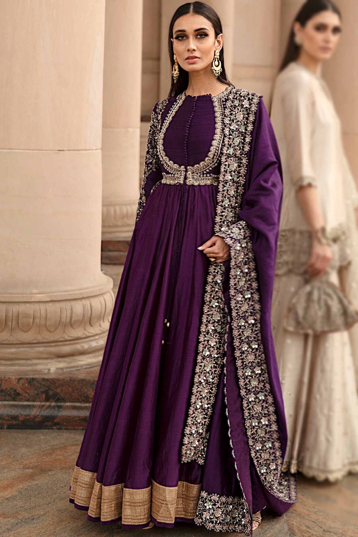 Purple Embroidered Anarkali Set Design 