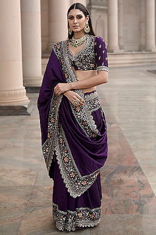 Royal Lucknowi Chikankari Saree for Women, Indian Designer Saree for  weddings