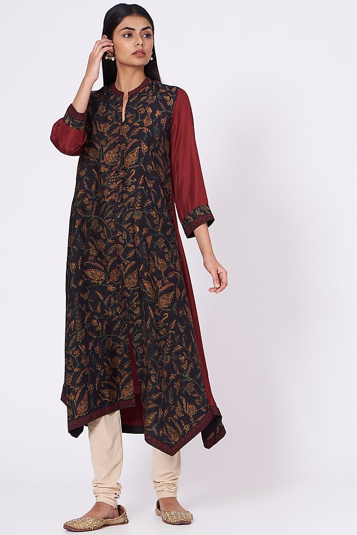 Red & Black Silk Printed Tunic by Jayanti Reddy