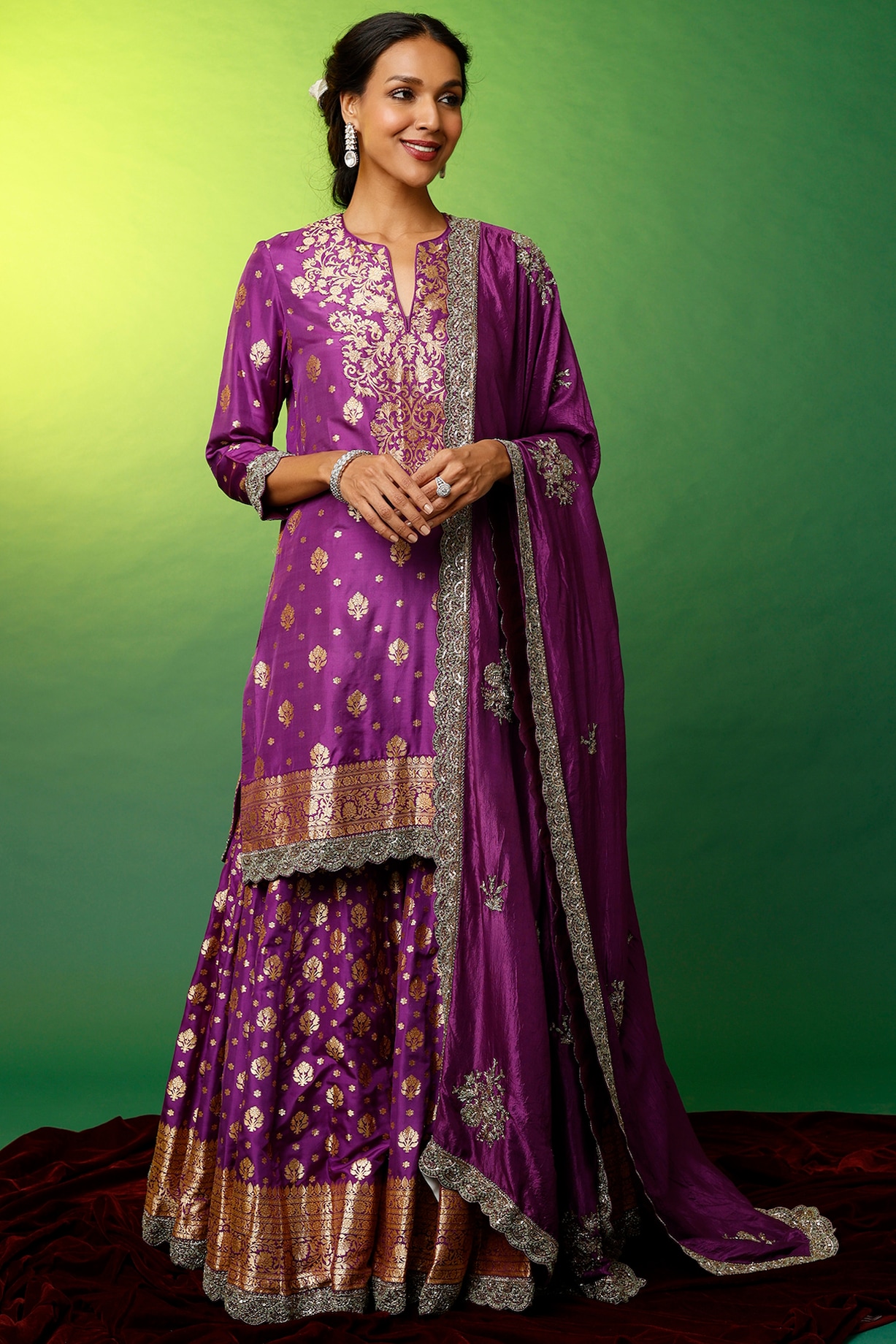 Ivory chanderi banarasi sharara set
