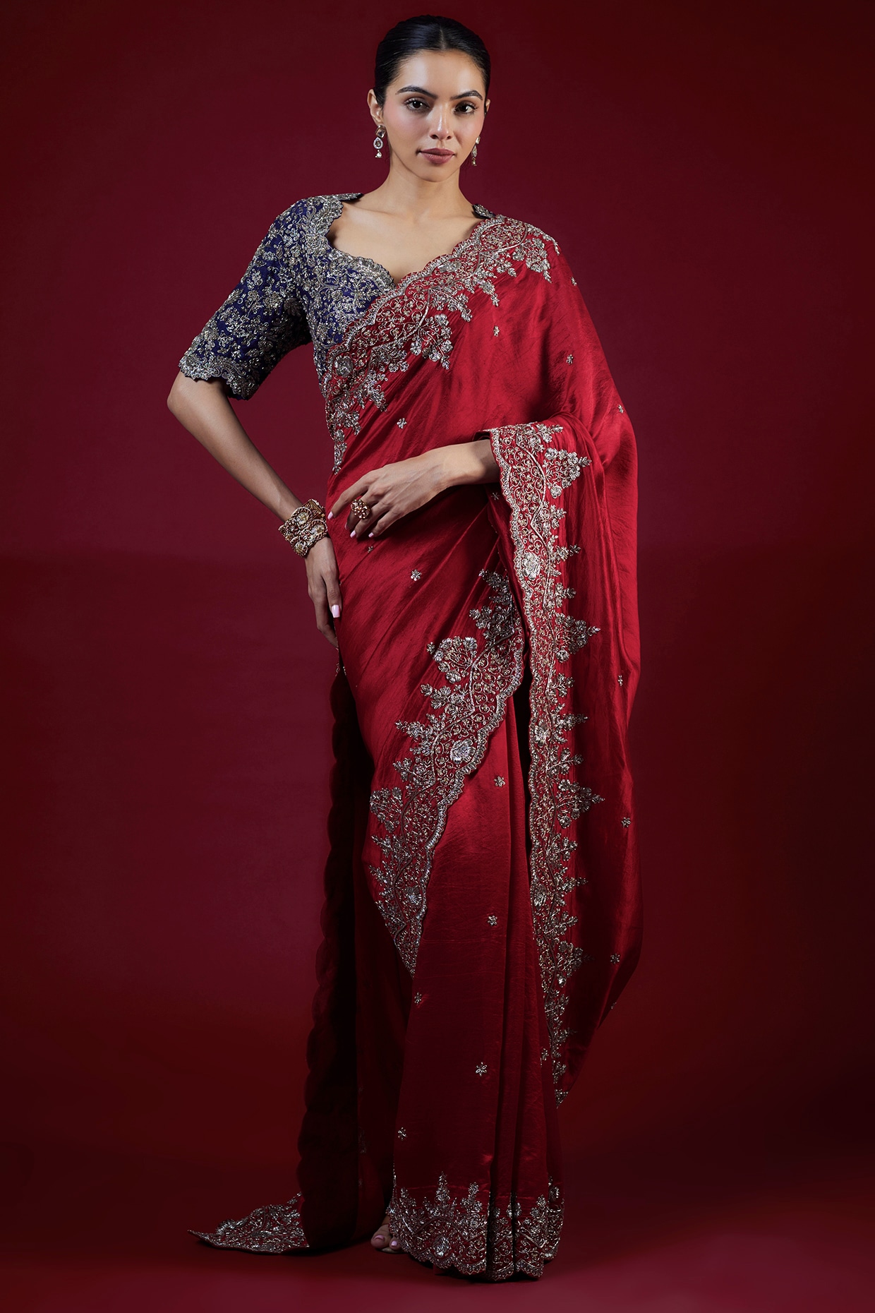 Red Zari Weaving Art Silk Bandhani Saree With Embroidery Blouse