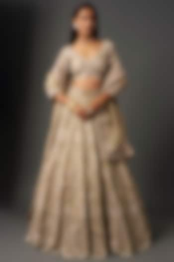 Beige Raw Silk Zardosi Embroidered Bridal Lehenga Set by Jayanti Reddy at Pernia's Pop Up Shop