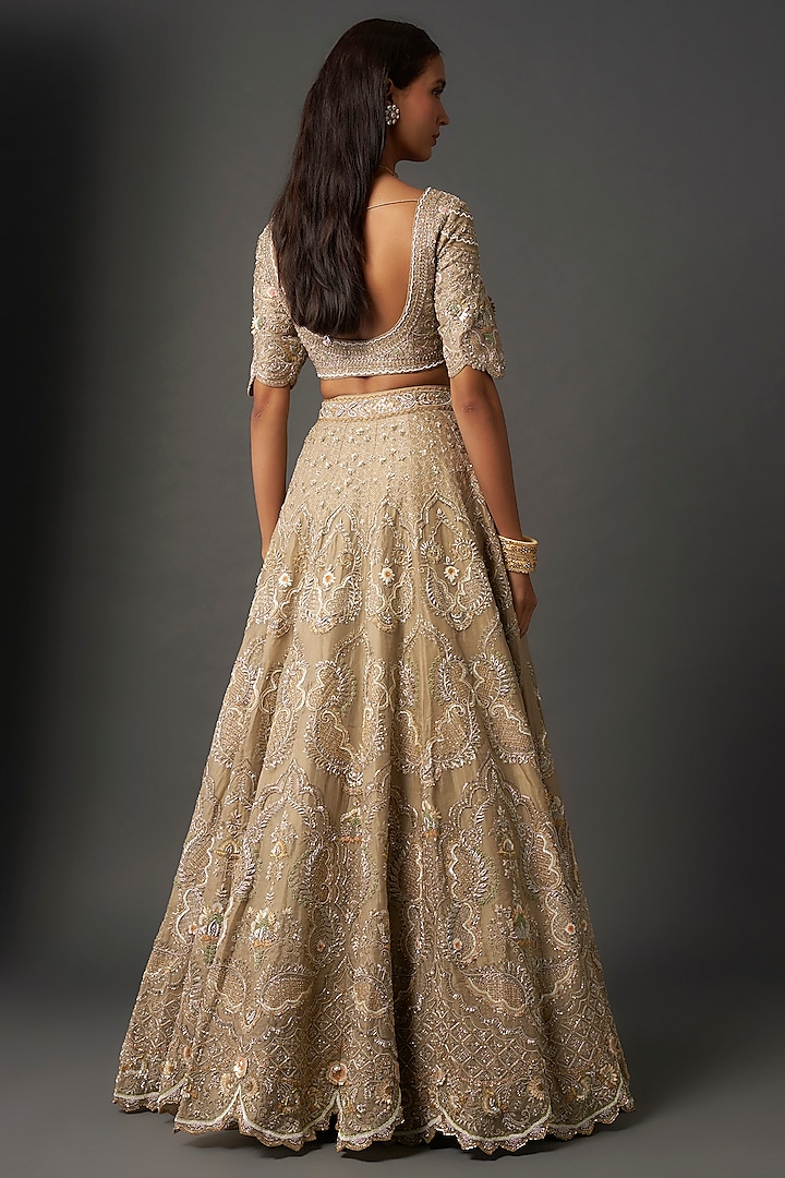 Beige Raw Silk Zardosi Embroidered Bridal Lehenga Set by Jayanti Reddy at Pernia's Pop Up Shop