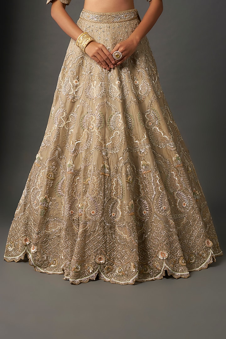 Beige Raw Silk Zardosi Embroidered Bridal Lehenga Set by Jayanti Reddy at Pernia's Pop Up Shop