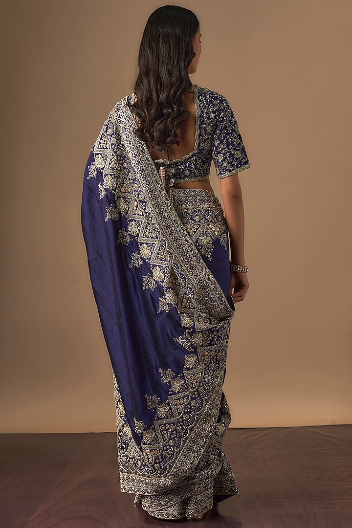 Purple Silk Zardosi Embroidered Bridal Saree Set by Jayanti Reddy at Pernia's Pop Up Shop
