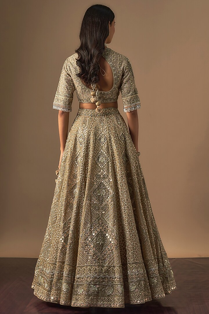 Beige Raw Silk Zardosi Embroidered Bridal Lehenga Set by Jayanti Reddy at Pernia's Pop Up Shop