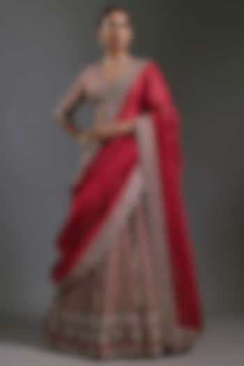 Red Raw Silk Zardosi Embroidered Bridal Lehenga Set by Jayanti Reddy at Pernia's Pop Up Shop