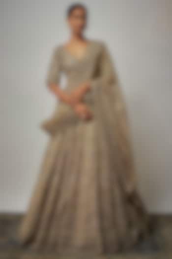 Beige Raw Silk Zardosi Embroidered Bridal Lehenga Set by Jayanti Reddy at Pernia's Pop Up Shop