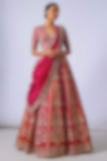 Pink Raw Silk Zardosi Embroidered Bridal Lehenga Set by Jayanti Reddy at Pernia's Pop Up Shop