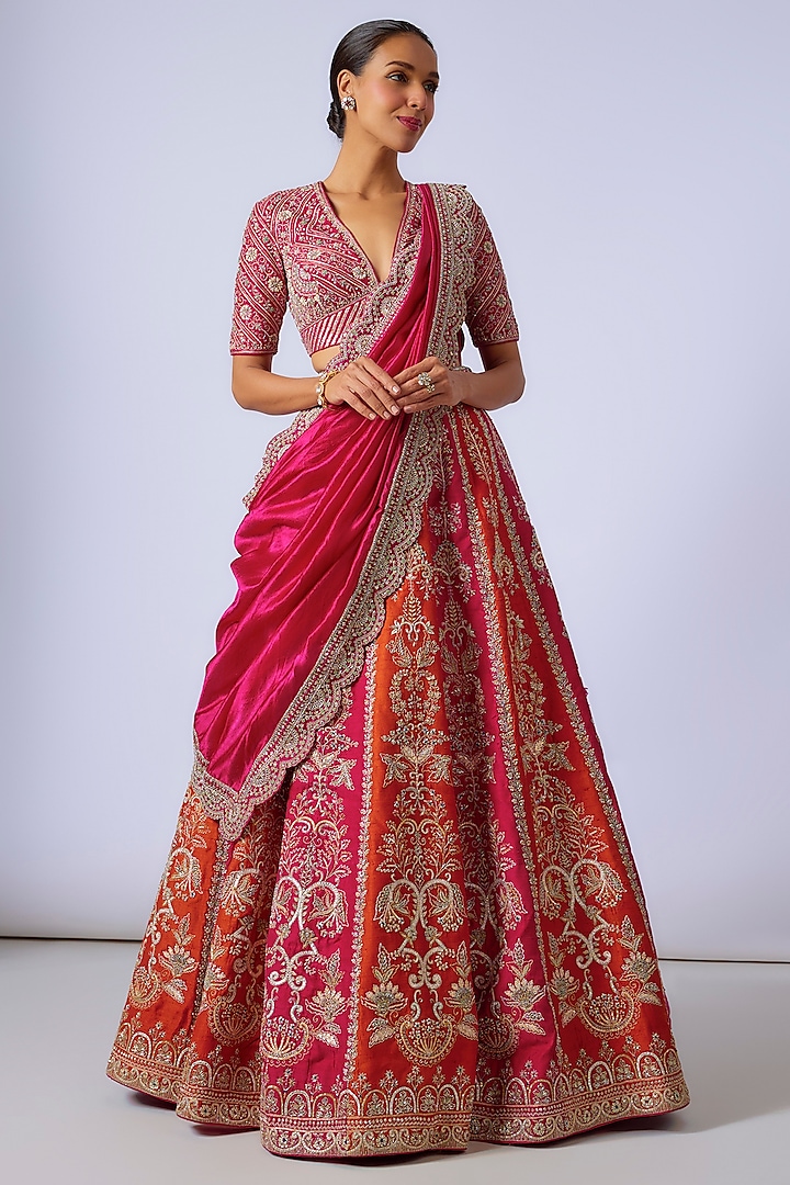 Pink Raw Silk Zardosi Embroidered Bridal Lehenga Set by Jayanti Reddy at Pernia's Pop Up Shop