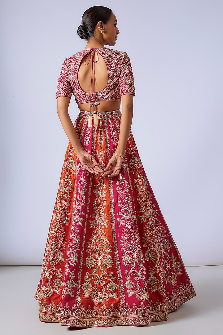 Pink Raw Silk Zardosi Embroidered Bridal Lehenga Set by Jayanti Reddy at Pernia's Pop Up Shop