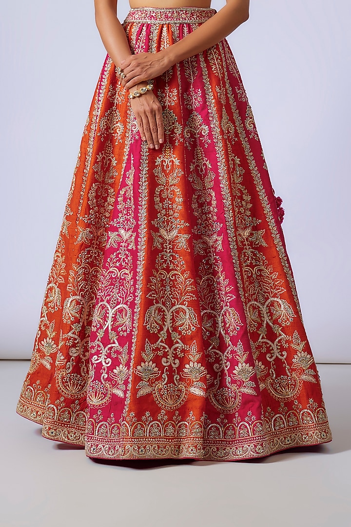Pink Raw Silk Zardosi Embroidered Bridal Lehenga Set by Jayanti Reddy at Pernia's Pop Up Shop