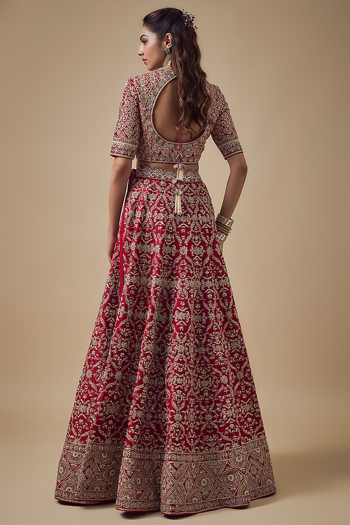 Pink Raw Silk Zardosi Embroidered Bridal Lehenga Set by Jayanti Reddy at Pernia's Pop Up Shop