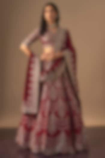 Red Raw Silk Zardosi Embroidered Bridal Lehenga Set by Jayanti Reddy at Pernia's Pop Up Shop