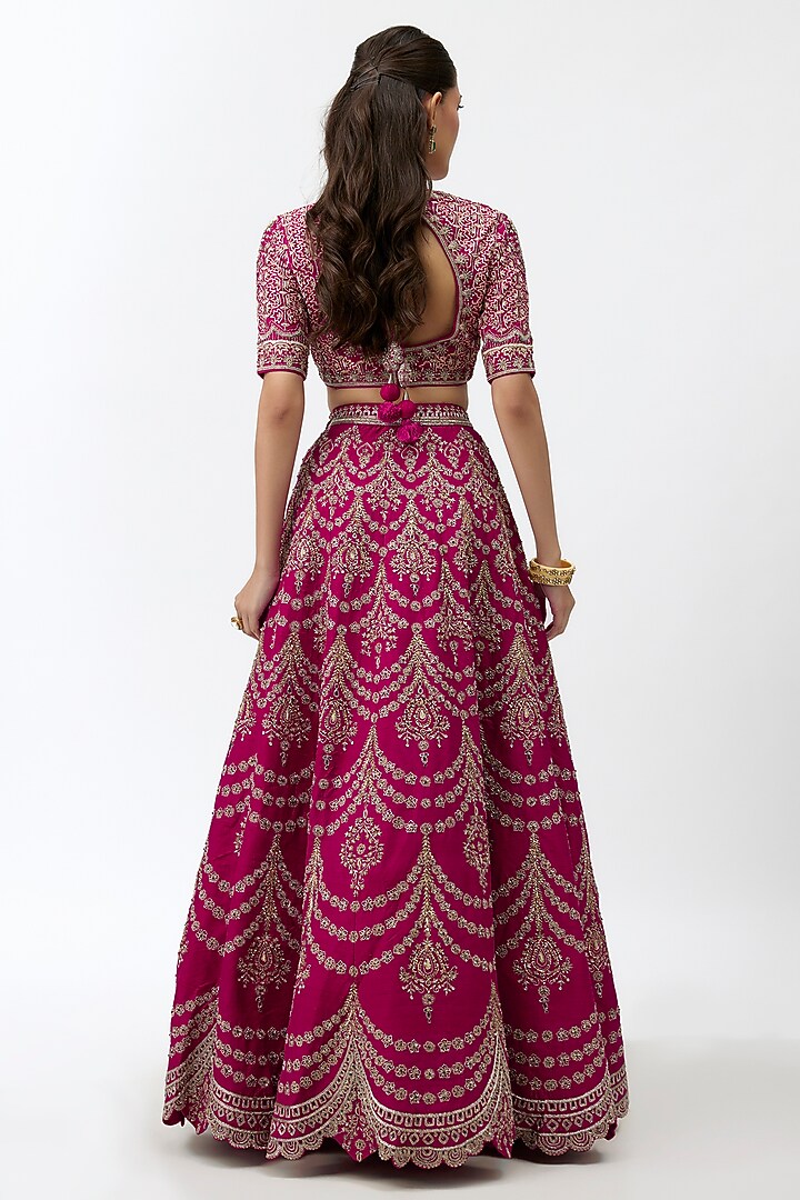 Pink Raw Silk Zardosi Embroidered Bridal Lehenga Set by Jayanti Reddy at Pernia's Pop Up Shop