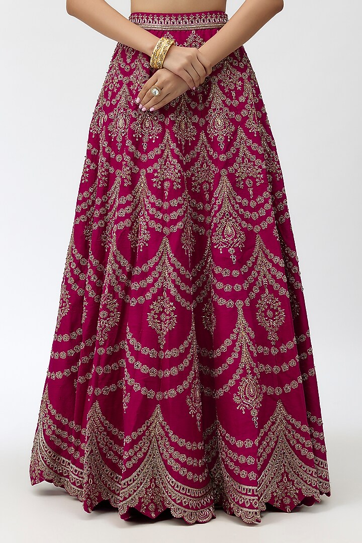 Pink Raw Silk Zardosi Embroidered Bridal Lehenga Set by Jayanti Reddy at Pernia's Pop Up Shop
