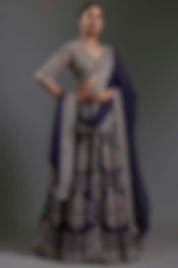 Purple Raw Silk Zardosi Embroidered Bridal Lehenga Set by Jayanti Reddy at Pernia's Pop Up Shop