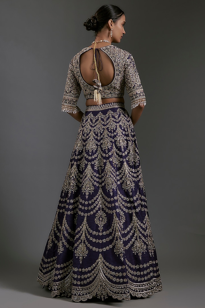 Purple Raw Silk Zardosi Embroidered Bridal Lehenga Set by Jayanti Reddy at Pernia's Pop Up Shop