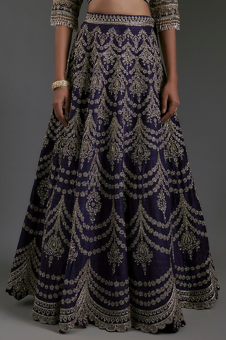 Purple Raw Silk Zardosi Embroidered Bridal Lehenga Set by Jayanti Reddy at Pernia's Pop Up Shop