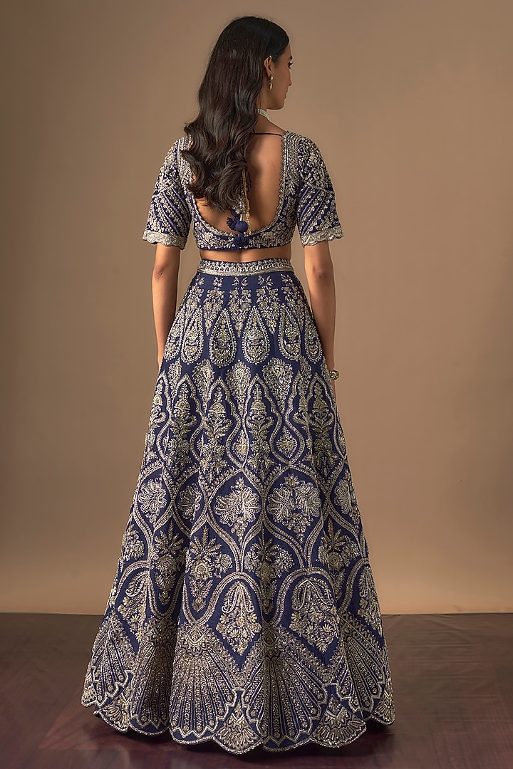 Purple Raw Silk Zardosi Embroidered Bridal Lehenga Set by Jayanti Reddy at Pernia's Pop Up Shop