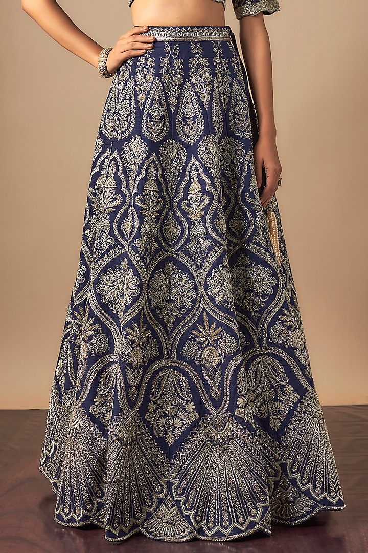 Purple Raw Silk Zardosi Embroidered Bridal Lehenga Set by Jayanti Reddy at Pernia's Pop Up Shop