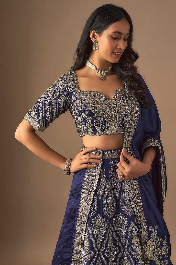 Purple Raw Silk Zardosi Embroidered Bridal Lehenga Set by Jayanti Reddy at Pernia's Pop Up Shop