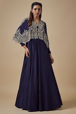 Purple Silk Zardosi Embroidered Anarkali Set by Jayanti Reddy