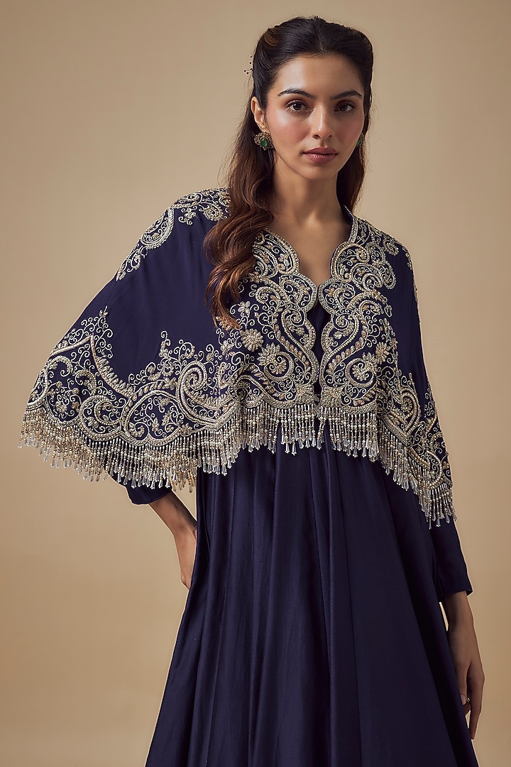Purple Silk Zardosi Embroidered Bridal Anarkali Set by Jayanti Reddy at Pernia's Pop Up Shop
