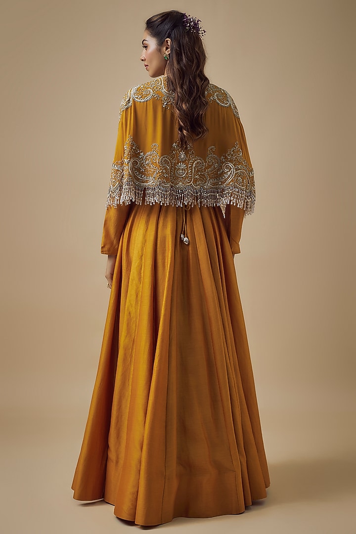 Yellow Silk Zardosi Embroidered Bridal Anarkali Set by Jayanti Reddy at Pernia's Pop Up Shop