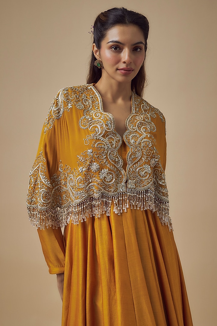 Yellow Silk Zardosi Embroidered Bridal Anarkali Set by Jayanti Reddy at Pernia's Pop Up Shop