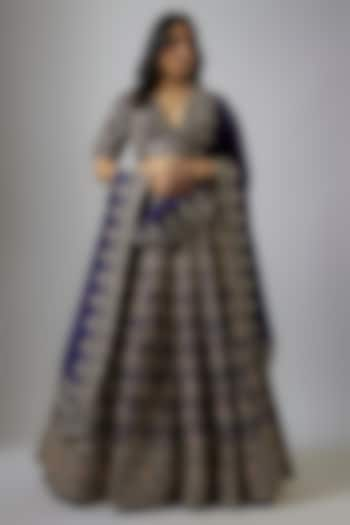 Purple Raw Silk Zardosi Embroidered Bridal Lehenga Set by Jayanti Reddy at Pernia's Pop Up Shop