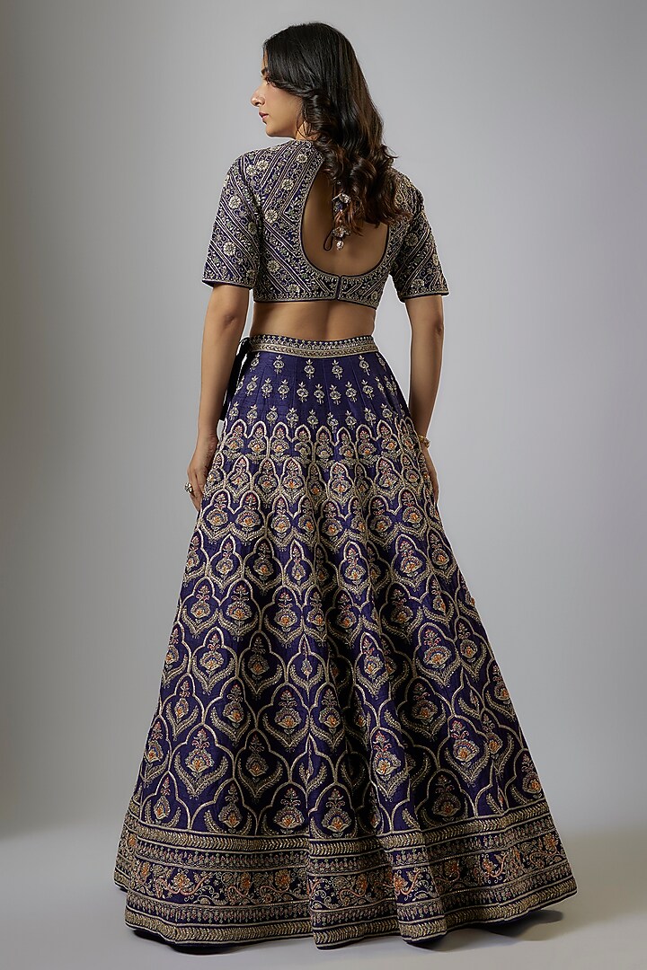 Purple Raw Silk Zardosi Embroidered Bridal Lehenga Set by Jayanti Reddy at Pernia's Pop Up Shop