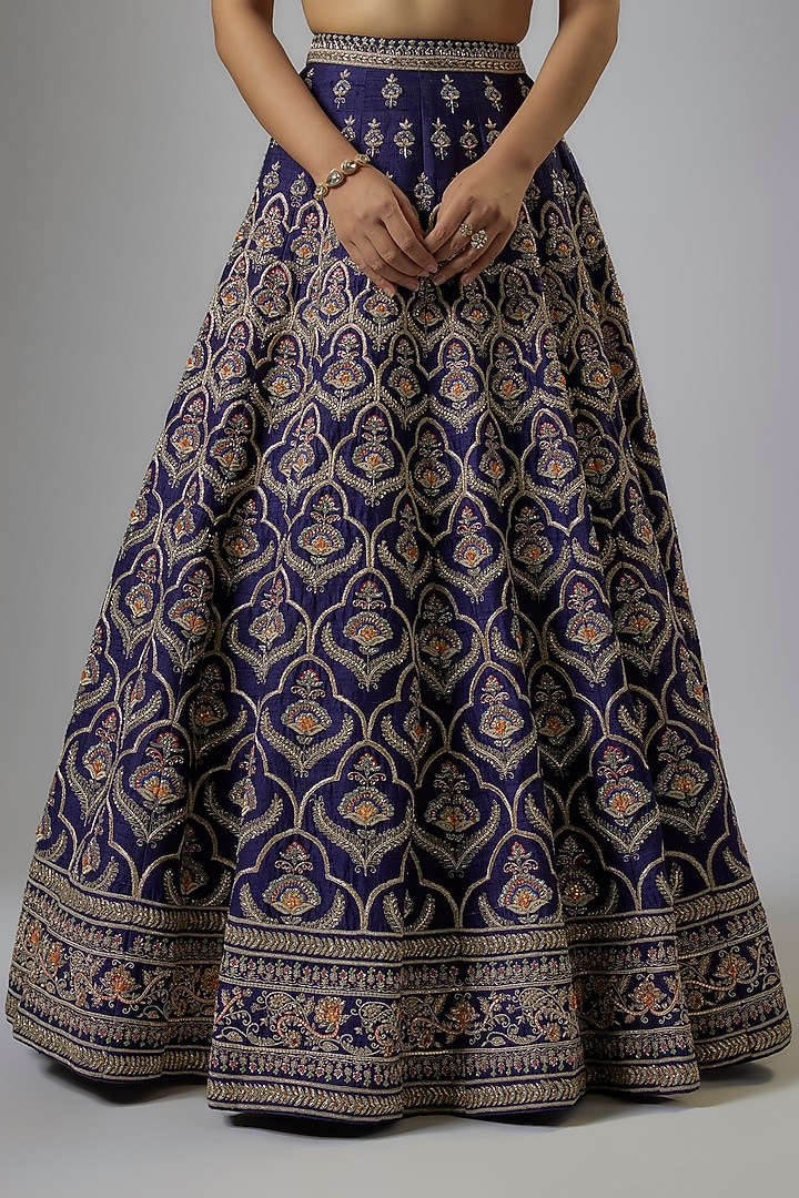 Purple Raw Silk Zardosi Embroidered Bridal Lehenga Set by Jayanti Reddy at Pernia's Pop Up Shop