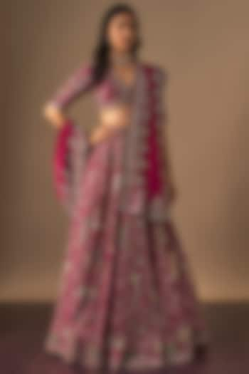 Pink Raw Silk Zardosi Embroidered Bridal Lehenga Set by Jayanti Reddy at Pernia's Pop Up Shop