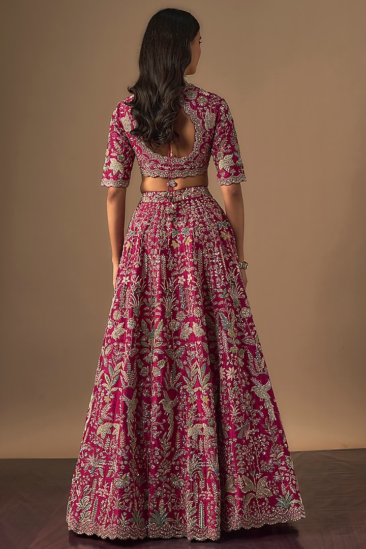 Pink Raw Silk Zardosi Embroidered Bridal Lehenga Set by Jayanti Reddy at Pernia's Pop Up Shop