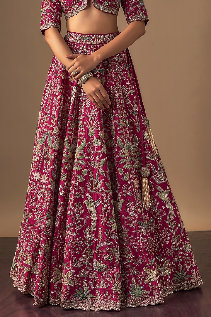 Pink Raw Silk Zardosi Embroidered Bridal Lehenga Set by Jayanti Reddy at Pernia's Pop Up Shop