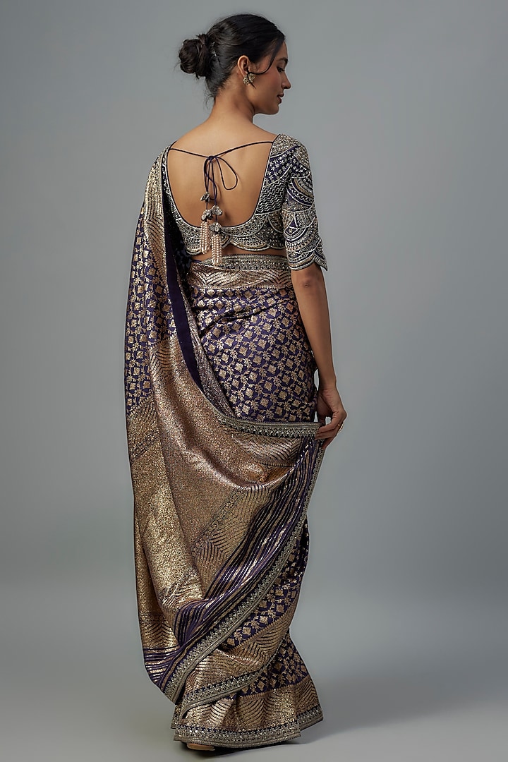 Purple Woven Silk Zardosi Embroidered Banarasi Bridal Saree Set by Jayanti Reddy at Pernia's Pop Up Shop