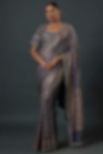 Blue Silk Embroidered Banarasi Bridal Saree Set by Jayanti Reddy at Pernia's Pop Up Shop