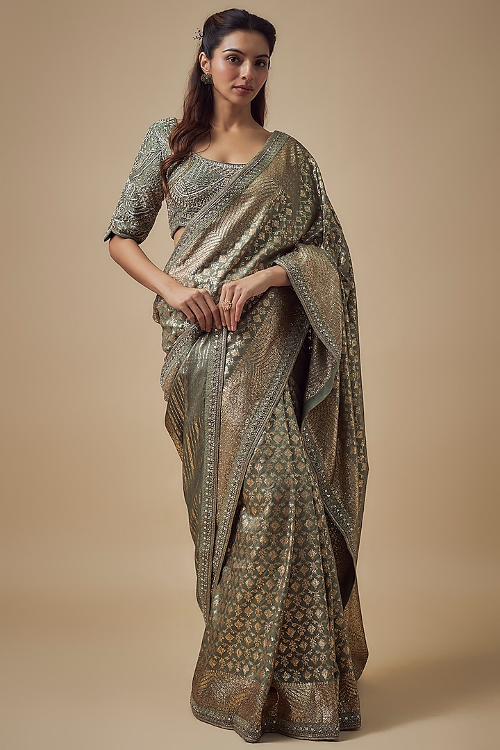 Mint Banarasi Silk Saree Set by Jayanti Reddy at Pernia's Pop Up Shop