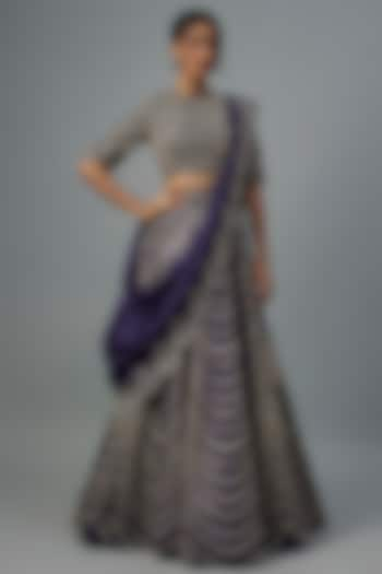 Purple Raw Silk Zardosi Embroidered Bridal Lehenga Set by Jayanti Reddy at Pernia's Pop Up Shop