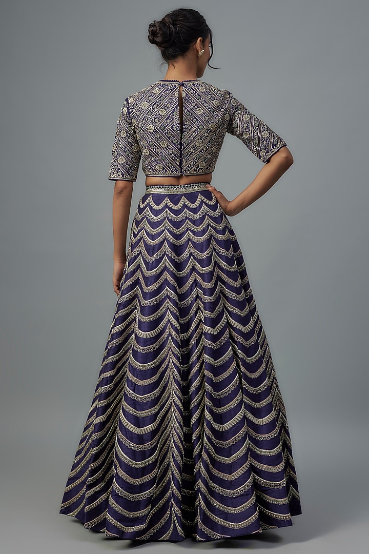 Purple Raw Silk Zardosi Embroidered Bridal Lehenga Set by Jayanti Reddy at Pernia's Pop Up Shop
