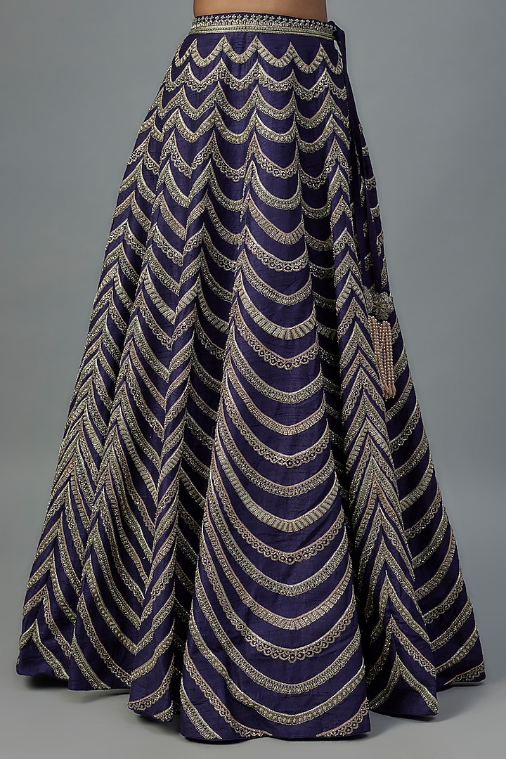Purple Raw Silk Zardosi Embroidered Bridal Lehenga Set by Jayanti Reddy at Pernia's Pop Up Shop