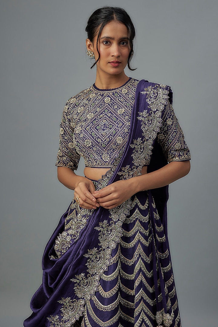 Purple Raw Silk Zardosi Embroidered Bridal Lehenga Set by Jayanti Reddy at Pernia's Pop Up Shop