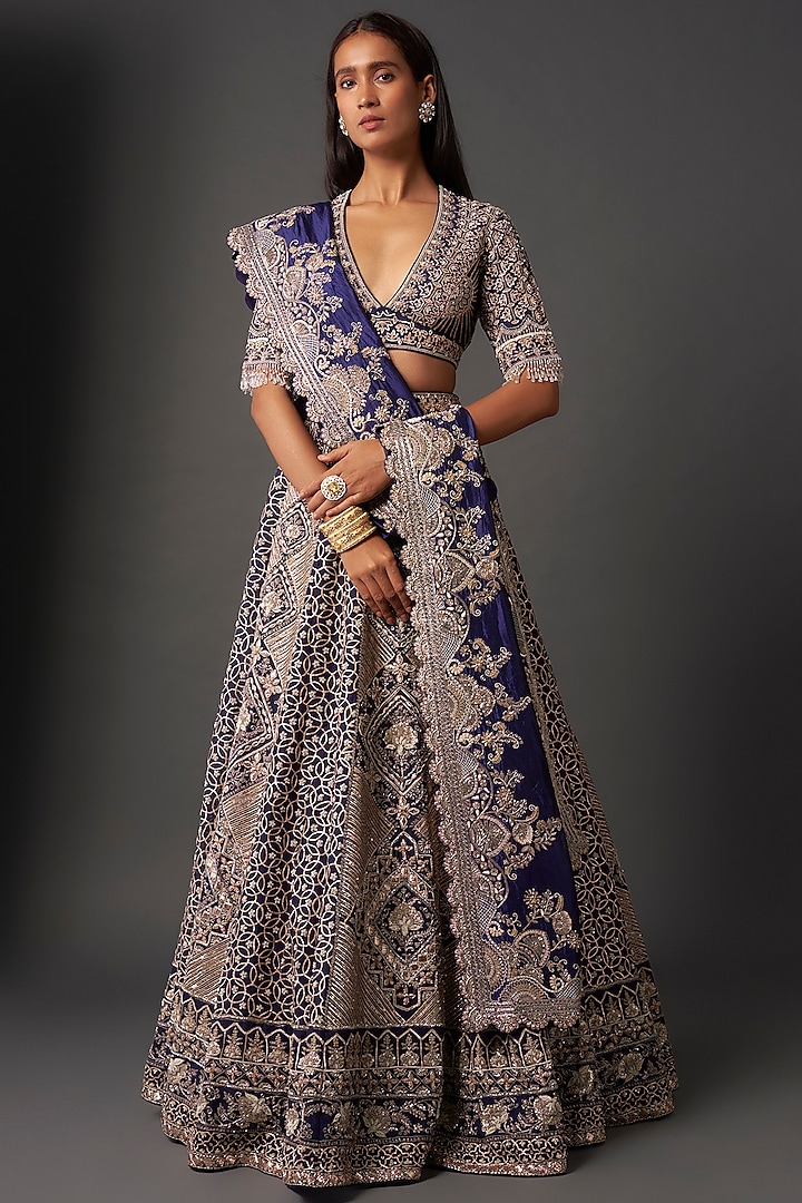 Purple Raw Silk Zardosi Embroidered Bridal Lehenga Set by Jayanti Reddy at Pernia's Pop Up Shop