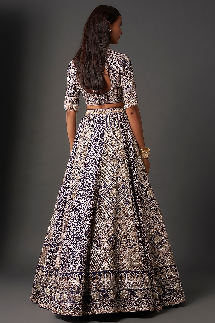 Purple Raw Silk Zardosi Embroidered Bridal Lehenga Set by Jayanti Reddy at Pernia's Pop Up Shop