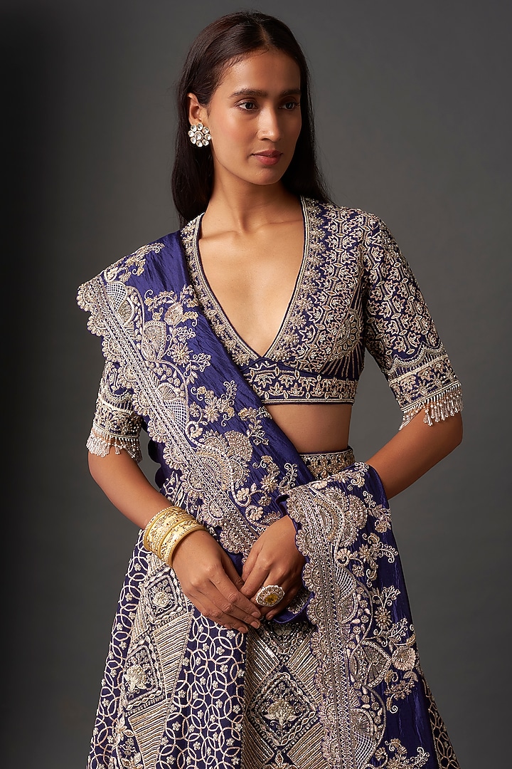 Purple Raw Silk Zardosi Embroidered Bridal Lehenga Set by Jayanti Reddy at Pernia's Pop Up Shop