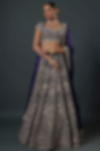 Purple Raw Silk Zardosi Embroidered Bridal Lehenga Set by Jayanti Reddy at Pernia's Pop Up Shop