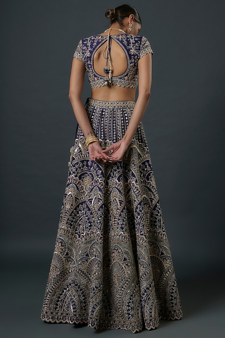 Purple Raw Silk Zardosi Embroidered Bridal Lehenga Set by Jayanti Reddy at Pernia's Pop Up Shop