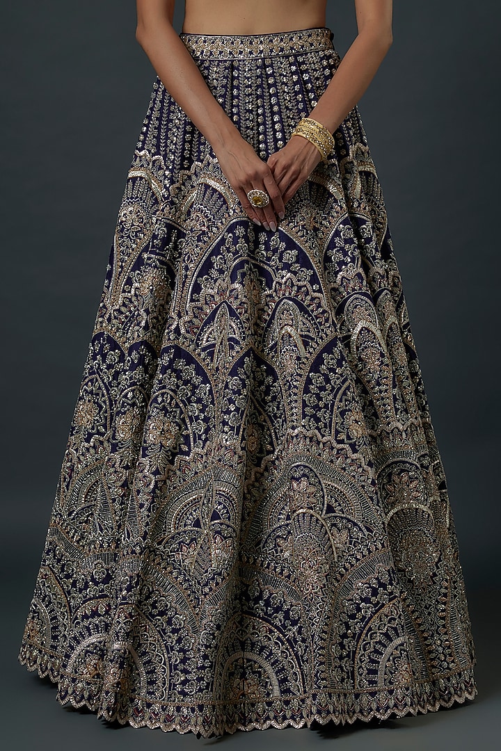 Purple Raw Silk Zardosi Embroidered Bridal Lehenga Set by Jayanti Reddy at Pernia's Pop Up Shop